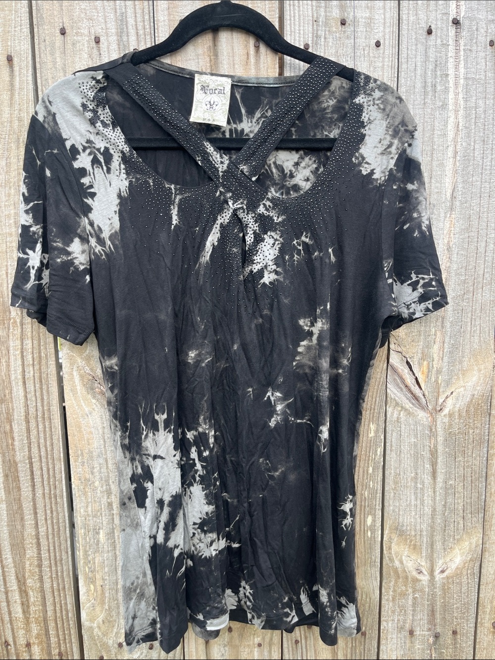 Vocal Black & Gray Tie-Dye Short Sleeve Shirt with Cross-Back Straps
